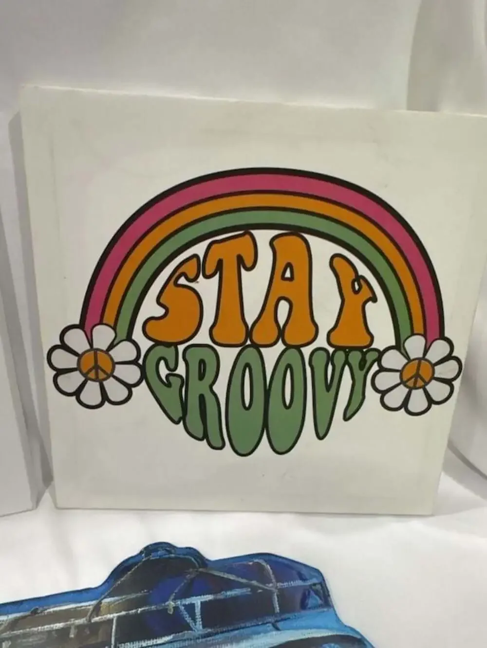 Hippie Decor Set-VW Bus Metal Sign, Here Comes the Sun & Stay Groovy Canvas Art